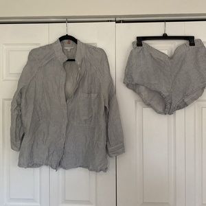 Lunya Striped Pajama Set - Gray and White